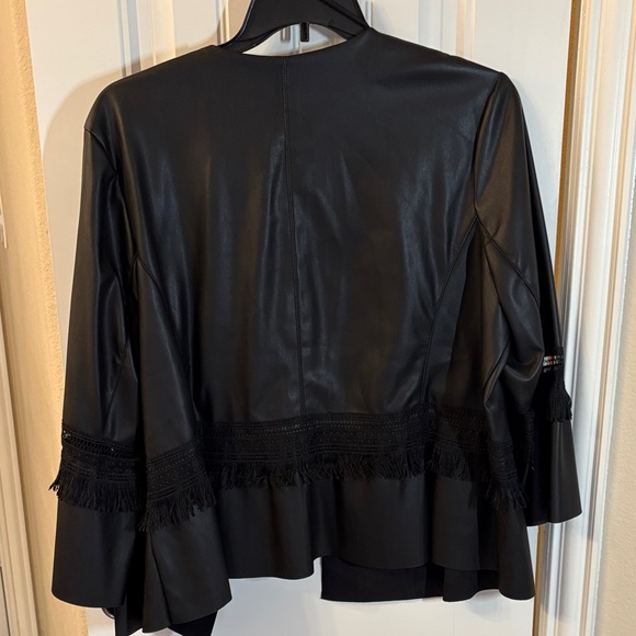 Alfani Women's Black Leather Look Jacket with Fringe - Picture 3 of 6